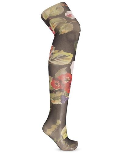 Dolce & Gabbana Tights With Floral Motif, - Black