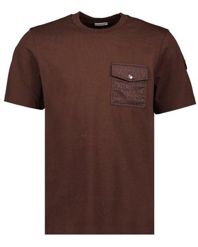 Moncler Logo Jacquard Patch Pocket T-shirt - Brown