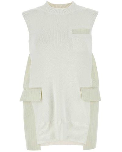 Sacai Sleeveless Knit Mini Dress - White