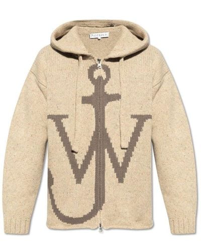 JW Anderson Zip Front Anchor Ribbed Hoodie - Natural