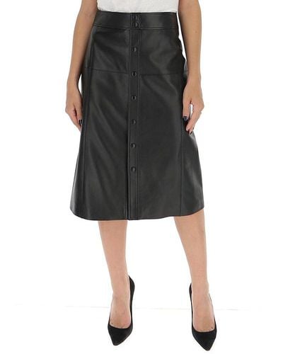 Saint Laurent Buttoned Leather Skirt - Black