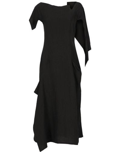 Yohji Yamamoto Asymmetric V-neck Dress - Black