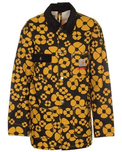 Marni X Carhatt Floral Printed Buttoned Overshirt Jacket - Yellow