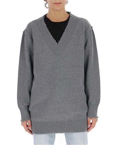 T By Alexander Wang V-neck Sweater Dress - Grey