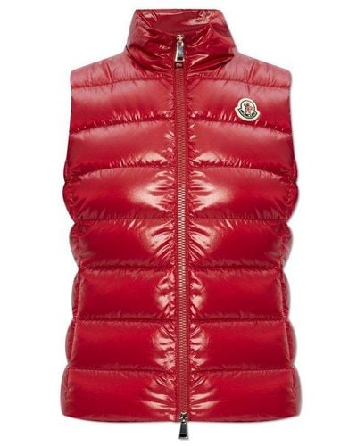 Moncler Ghany Logo Patch Zip-up Padded Vest - Red