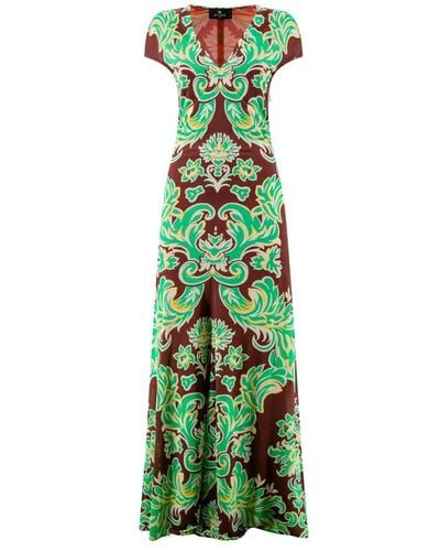Etro Graphic-printed V-neck Maxi Jersey Dress - Green