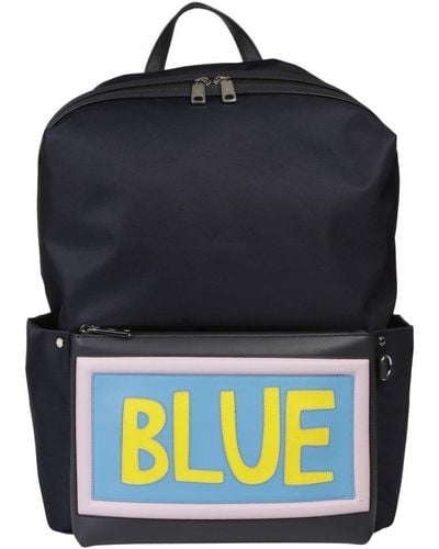 Fendi Blue Slogan Backpack