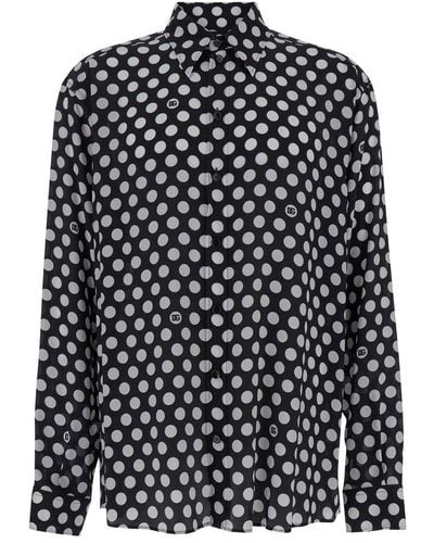 Dolce & Gabbana Polka-dot Printed Oversize Shirt - Black
