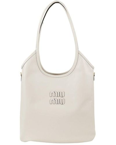 Miu Miu Ivy Logo-appliqué Top Handle Bag - White