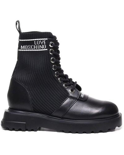 Love Moschino Logo-printed Lace-up Sock Boots - Black