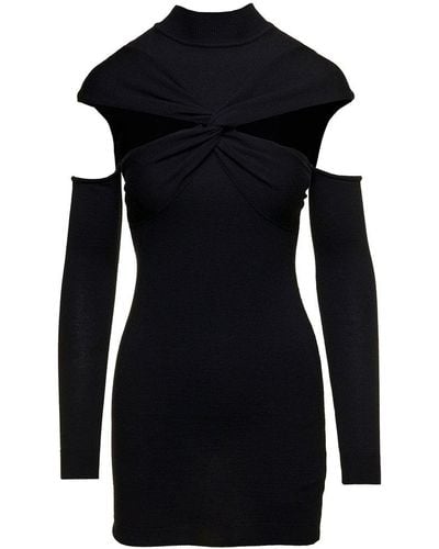 Coperni Mini Black Dress With Mock Neck And Twisted Cut-out In Wool Woman