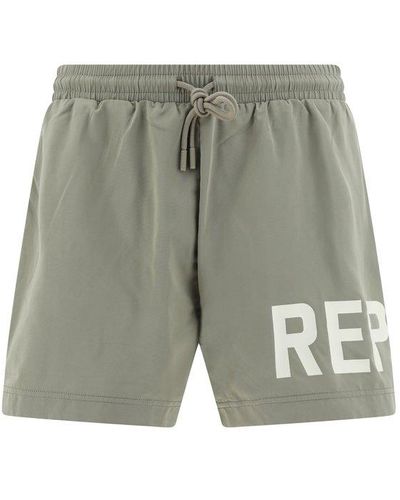 Represent Logo-printed Elastic Waist Swim Shorts - Gray