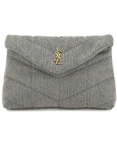 Saint Laurent Puffer Quilted Clutch Bag - Grey