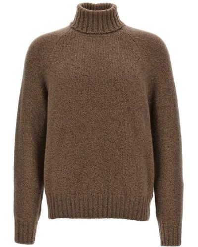 Zegna Boucle Silk Cashmere Sweater Sweater - Brown
