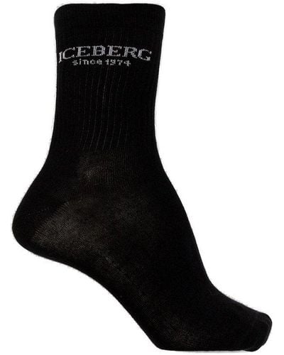 Iceberg Heritage Logo Intarsias Ribbed Socks - Black