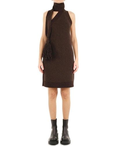 Bottega Veneta Brown One Shoulder Dress - Black