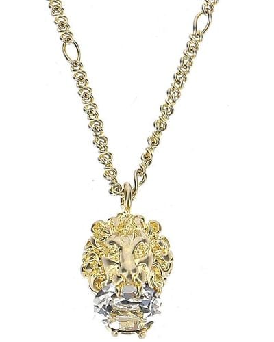 Gucci Crystal Embellished Lion Pendant Necklace - Metallic
