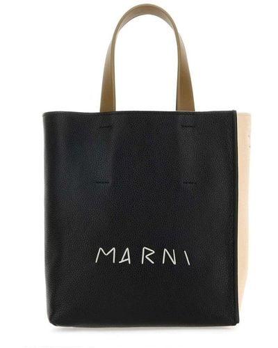 Marni Museo Logo Embroidered Mini Tote Bag - Black