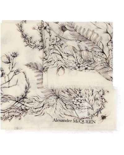 Alexander McQueen Graphic Printed Frayed-edge Scarf - Natural