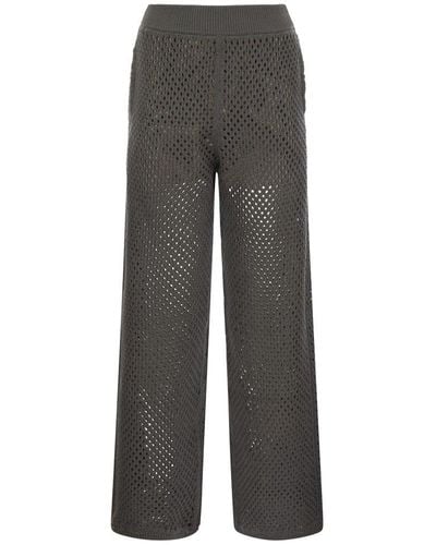 Brunello Cucinelli Net Knit Cotton Trousers - Grey