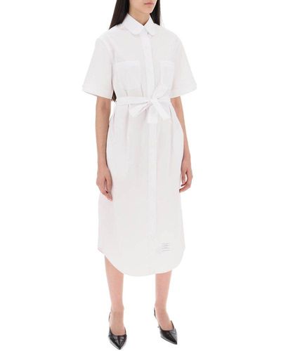 Thom Browne Logo Patch Midi Shirt Dress - White