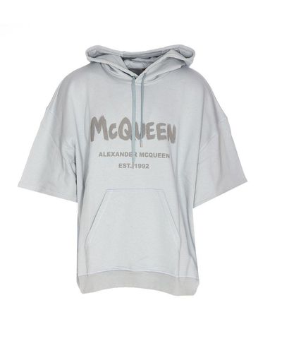 Alexander McQueen Mcqueen Graffiti Logo Hoodie T-shirt - Grey