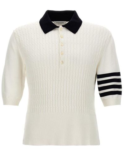 Thom Browne Placed Baby Cable 4 Bar Cotton Polo Sweater - Black