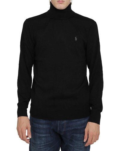 Polo Ralph Lauren Logo Embroidered Roll-neck Sweater - Black