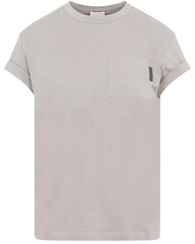 Brunello Cucinelli Cotton T-shirt Tops - Gray