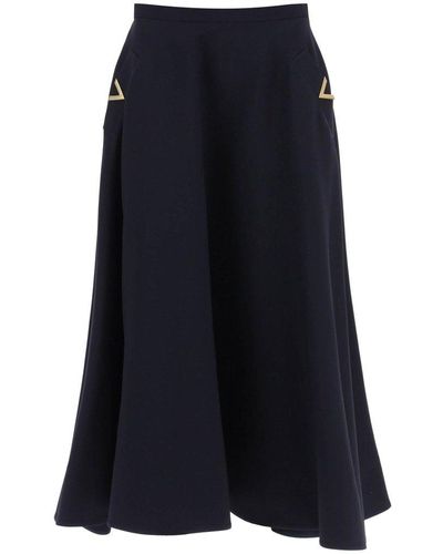 Valentino Crepe Couture High Waist Midi Skirt - Blue