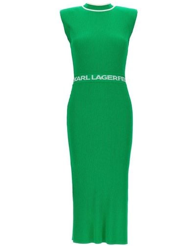 Karl Lagerfeld Logo-waist Knitted Dress - Green
