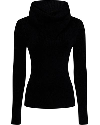 Alexandre Vauthier Hooded Long-sleeved Velvet Knitted Top - Black