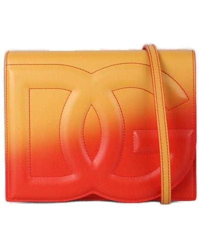 Dolce & Gabbana Logo Embossed Foldover Crossbody Bag - Orange