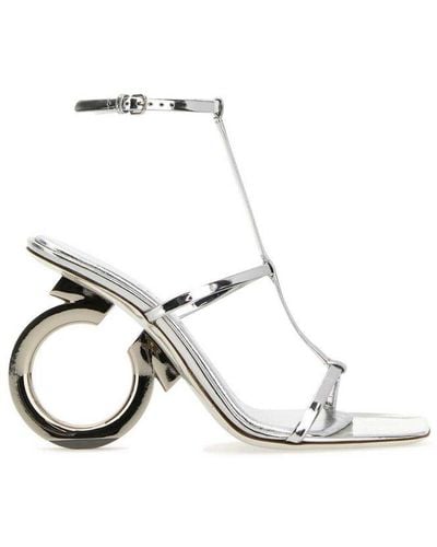 Ferragamo Square Toe Heeled Sandals - Metallic