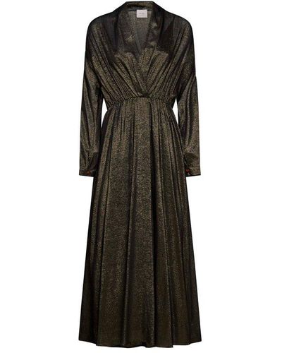 Alysi Long-sleeved V-neck Midi Dress - Black