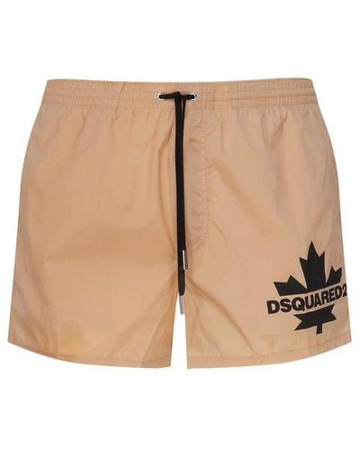 DSquared² Swim Shorts With Contrasting Colour Logo - Natural