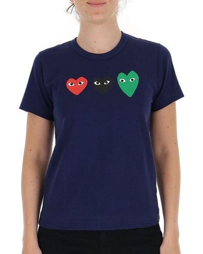 COMME DES GARÇONS PLAY Heart Printed Crewneck T-shirt - Blue