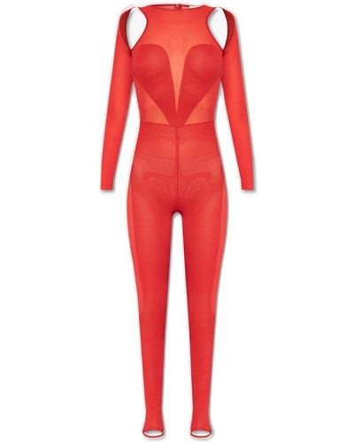 Alexander McQueen Cut-out Long-sleeve Jumpsuit - Red