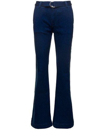 FRAME 'le High Flare' E Flare Jeans With Matching Belt In Cotton Blend Denim - Blue