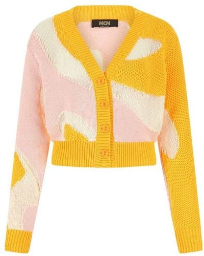 MCM Graphic Embroidered Cropped Cardigan - Yellow