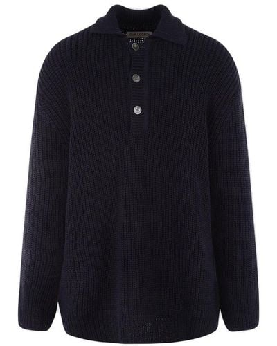 Our Legacy Button Detailed Ribbed-knit Long-sleeved Sweater - Blue