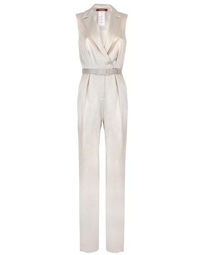 Max Mara Studio Belted Sleeveless Jumpsuit - White