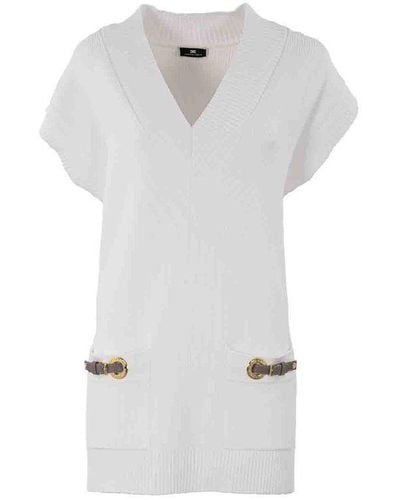 Elisabetta Franchi V-neck Pocket Detailed Mini Dress - White