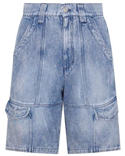 Isabel Marant Blue Cotton Denim Cargo Shorts