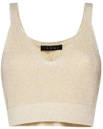 Kaos V-neck Knitted Cropped Top - Natural