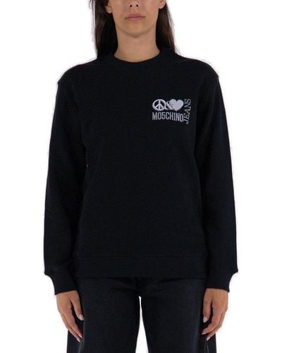 Moschino Logo Printed Crewneck Sweatshirt - Black