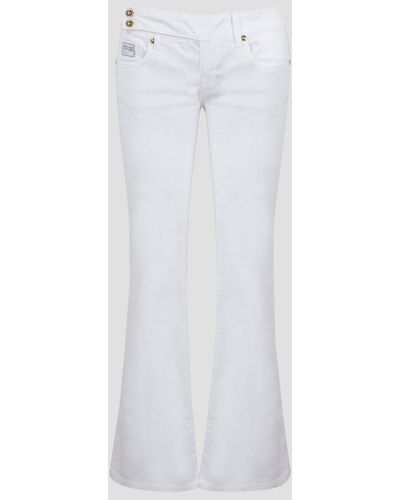 Versace Logo Patch Bootcut Jeans - White