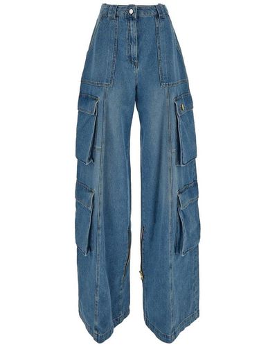 Elisabetta Franchi Wide Leg Cargo Jeans - Blue
