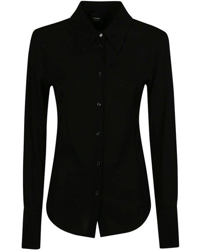 Pinko Long Sleeved Stretch Georgette Shirt - Black