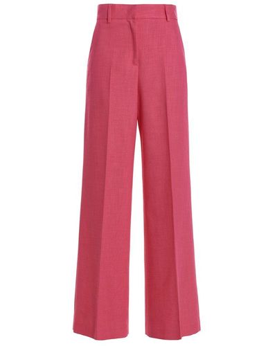 MSGM High-waist Wide-leg Pleated Trousers - Red